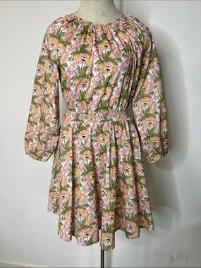 J. Crew Liberty Fabric Butterfield Floral Smock Waist Pink & Olive Women’s Dress